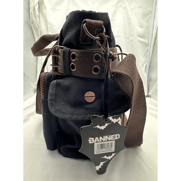 Banned Alternative DOOM LAGOON HANDBAG Steampunk Key Canvas Black Copper NWT - Picture 10 of 16